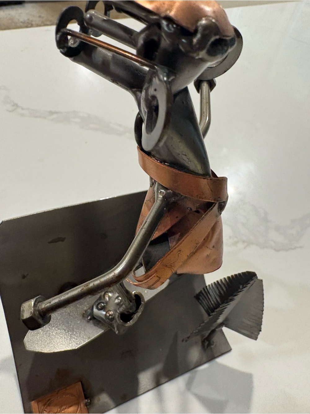 VINTAGE Metal Snowboarder Figurine Sculpture - Copper & Black Decorative Accent - Picture 5 of 6